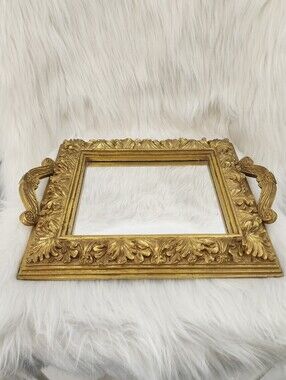 Vintage Floral Gold Tone Ornate Bedroom/ Bathroom Vanity Mirrored Tray